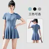 Traje de Banho Feliz Levemente Plus Size para Mulheres, Peça Única Curta para Adultos, Proteção Solar, Respirável, Conservador, Emagrecimento, Cobre o Corpo, Traje de Banho para Férias na Praia