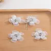 Flor de organza de encaje con perlas tridimensionales y doble cuenta en blanco y negro, parche de flor para decoración DIY