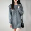 Vestido de tricô 100% algodão com toque retrô casual para mulheres, soltinho e modelador, vestido suéter base de comprimento médio