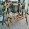 Columpio de ocio exterior de madera maciza carbonizada para dos personas, para balcón y patio, silla columpio engrosada para parque