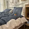 Conjunto de Roupa de Cama de Algodão Puro com Renda, Grau Mãe e Bebê, Conjunto de Quatro Peças Lençol Capa de Edredom Conjunto de Três Peças de Quatro Peças para Dormitório Estudantil