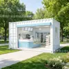 Quiosco prefabricado tipo contenedor de estilo fresco con toldo y ventana de exhibición de alimentos, tienda minorista ensamblada para uso en parques y calles