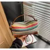 Nova Bolsa Transversal Simples de Um Ombro, Bolsa de Palha Versátil Retrô, Design Color-Blocking de Moda de Nicho, Bolsa Colorida Trançada Arco-Íris