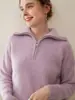 Suéter 100% Cachemir para Mujer, Otoño e Invierno Engrosado Suéter de Cachemir Puro con Media Cremallera de Cuello Alto, Suéter Base de Punto Holgado Talla Grande