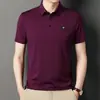 2025 Seda de Hielo Verano Nuevo Casual de Negocios Color Sólido Camiseta de Manga Corta para Hombres Jóvenes y de Mediana Edad con Cuello de Solapa Camiseta de Marca