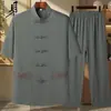 Traje Casual Bordado da Moda 2026 para Homens, Conjunto de Verão para Pais de Meia-Idade, Traje Tang Gola Alta Estilo Chinês