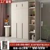 Armario Moderno Minimalista de una Puerta de Piso a Techo para Dormitorio del Hogar, Combinación de Estante de Exhibición Lateral Abierto, Estilo Crema, Sin Tiradores