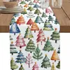 Toalha de mesa decorativa de Natal mais vendida internacionalmente, venda direta do fabricante, jogo americano com estampa de árvore de Natal e Papai Noel para atacado