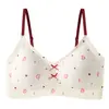 Ropa Interior Floral Dulce y Fresca tipo Nube para Niña Sujetador Push-up Inalámbrico Soporte Suave Copas Fijas Sujetador sin Costuras