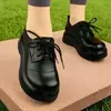 Mocasines para Mujer 2026 Otoño Nuevo Punta Redonda Suela Gruesa Plataforma Zapatos de Mujer Con Cordones Piel Suave Zapatos Pequeños de Piel para Mujer