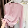 Cárdigan Rosa de Punto Hueco para Mujer, Nuevo Top de Primavera de Manga Larga con Botones, Protección Solar, Corte Ajustado de Lyocell