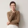 Suéter 100% cachemira pura para mujer, top versátil de punto liso, color liso, cuello polo, jersey, cálido suéter de manga larga