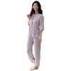Pijama de Mujer de Calidad para Tienda Física Verano Nuevo Estilo con Almohadillas en el Pecho Algodón Nube Color Sólido Cárdigan Pantalones Largos Pijama Ropa de Casa