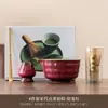 Juego de Cuatro Tazas para Matcha Horneadas, Juego de Té Japonés, Batidor de Té de Cerámica, Mezclador de Polvo de Matcha