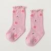 Meias novas de outono e inverno para meninas com borda de orelha de madeira meias antiderrapantes para chão de bebê meias de algodão com rosto sorridente soltas meias infantis de renda