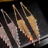 Pendientes Exquisitos de Lujo Versátiles de Cobre Puro con Pedrería y Borlas para Fiestas, Transfronterizos Europeos y Americanos