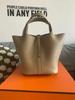 Versión Alta Paquete Completo Piel de Vaca de Capa Superior Bolso Cesta de Verduras de Moda Bolso Cubo Versátil Bolso de Mano Simple de Cuero Genuino para Mujer