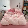 Juego de Cama de Cuatro Piezas de Algodón Lavado Clase A para Dormir Desnudo en la Cama, Funda Nórdica de Lino Color Sólido, Sábana Plana, Sábana Ajustable, Juego de Tres Piezas para Dormitorio Estudiantil