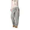 Otoño 2025 Pantalones de chándal acampanados con ribete de encaje americano para mujer, holgados, de pierna ancha, casuales, grises
