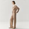 Conjunto de Cashmere Estilo Old Money Waffle Feminino Cardigã Solto com Capuz Calça Wide Leg Jaqueta Tricotada Grossa Outono e Inverno 2025