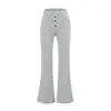 Conjunto de T-shirt retrô de bolinhas com manga longa e calça pantalona estilo coreano para mulheres, slim fit, cintura alta, com efeito de drapeado, conjunto de duas peças