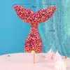 Decoración de Cola de Pez Oceánica Decoración Creativa de Lentejuelas Brillantes Tarjeta para Pastel Belleza Vieira Submarino Cumpleaños Infantil