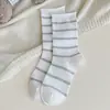 Calcetines de Algodón Transpirables Finos a Rayas para Mujer de Primavera y Verano, Estilo Coreano Sin Costuras Borde Enrollado Puño Suelto Calcetines de Maternidad, Calcetines de Media Pantorrilla