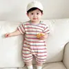 Macacão de Verão Fino para Bebê Meninos Meninas Color Block Listras Modernas Manga Curta Roupas de Engatinhar Macio Macacão Único para Sair