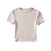 Verano 2023 Nuevo Top de Manga Corta para Mujer con Escote Pequeño, Cintura Alta, Ombligo Descubierto, Manga Corta, Tejido Acanalado, Corte Ajustado, Camiseta Elástica