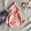 Sudadera con capucha gruesa forrada de forro polar estilo coreano para niñas, cárdigan de punto para niños, cárdigan para niños y bebés, ropa exterior para bebés