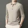 Camisa polo de algodón con cuello y manga larga para hombre, 2025 otoño, color liso bordado,shirt de negocios primavera/otoño, camiseta básica para hombre