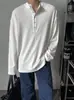 Estilo Old Money Gola Padre T-shirt de Tricô Texturizado Manga Longa Masculina Marca Tendência Primavera Outono Estilo Coreano Preguiçoso Cor Sólida Base Camada Superior