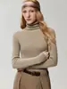 Nueva colección de otoño: Suéter de cachemira 100% puro para mujer, corte ajustado, con cuello de volantes, mangas largas y base de punto