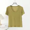 Camiseta de Manga Curta com Decote V em Lã Tencel Lenzing para Mulheres Verão 2026 Slim Fit e Toque de Luxo Top