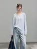 Camiseta azul a rayas de estilo francés, holgada, de manga larga para mujer, estilo fino y relajado, top transpirable