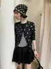 ¡Chiwu STUDIO! Cárdigan de punto de lunares gris oscuro, nuevo estilo otoño/invierno, abrigo suéter retro de cuello redondo para mujer