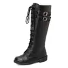 Botas de cavaleiro plus size em estilo europeu e americano, de salto baixo, bico redondo, cano alto, botas femininas para outono e inverno transfronteiriças