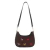 Nova bolsa de ombro com laço de tecido fosco vintage para axila, bolsa de ombro colorida bordada de nicho, bolsa transversal diária para mulheres