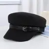 Gorra octogonal de lana para otoño e invierno de fábrica, con hebilla de cinturón de cuero, gorra de repartidor, adelgazante, gorro cálido retro británico