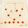 Venda Quente Transfronteiriça 15 Flores de Cinco Folhas Grandes Pulseira Colar Brincos Aço Inoxidável 18K Flor de Cinco Folhas Fritillaria Lado Único Joias