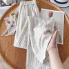 Pantalones de Verano Finos de Pierna Ancha para Mujer 2026 Cintura Alta Nuevo Lino Rayados Rectos Casuales Cortos