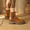 Botines cortos para mujer hechos de piel de plena flor, perfectos para el verano, con suela gruesa, adecuados para combinar con vestidos, botines Chelsea, color café, en estilo Meilade