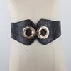 Cinturón de metal para mujer con botón de letra O, cintura elástica, decorativo, para vestido, abrigo, cintura ancha elástica
