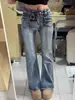 Jeans de Estilo Americano con Bolsillos de Microcampana para Mujer, Nueva Colección de Primavera, Tallas Grandes, Cintura Alta, Adelgazantes, Versátiles, de Pierna Ancha, Largo hasta el Suelo