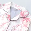 Pijama de Cardigan Rosa de Seda de Leche Transfronterizo Europeo y Americano para Mujer, Shorts de Manga Corta, Conjunto Casual Cómodo y Transpirable para el Hogar