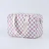 Bolsa de maquillaje portátil impermeable más vendida de Amazon, neceser a cuadros de gran capacidad, bolsa de almacenamiento multifuncional, neceser