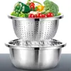 Fornecimento de Fábrica Conjunto de Três Peças de Bacia Peneira para Arroz em Aço Inoxidável Conjunto de Bacias para Lavar Arroz Bacia para Lavar Vegetais Doméstica Bacia de Escorrer Bacia Multiuso