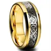 Anillo de Acero de Tungsteno con Patrón de Dragón Bicolor Tamaño Americano Estándar Anillo de Cerámica de Acero de Titanio Anillo de Titanio Dorado para Hombre Entrega Transfronteriza