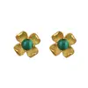 Aretes de Malaquita para Mujer Plata de Ley S925 Trébol de Cuatro Hojas Flor Estilo Chino Retro Simple Versátil Regalo de Año Nuevo de Alta Gama