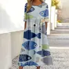 26 Novos Produtos Transfronteiriços Temu Amazon Aliexpress Moda Estampa Digital Vestido Feminino Soltinho Fábrica de Origem